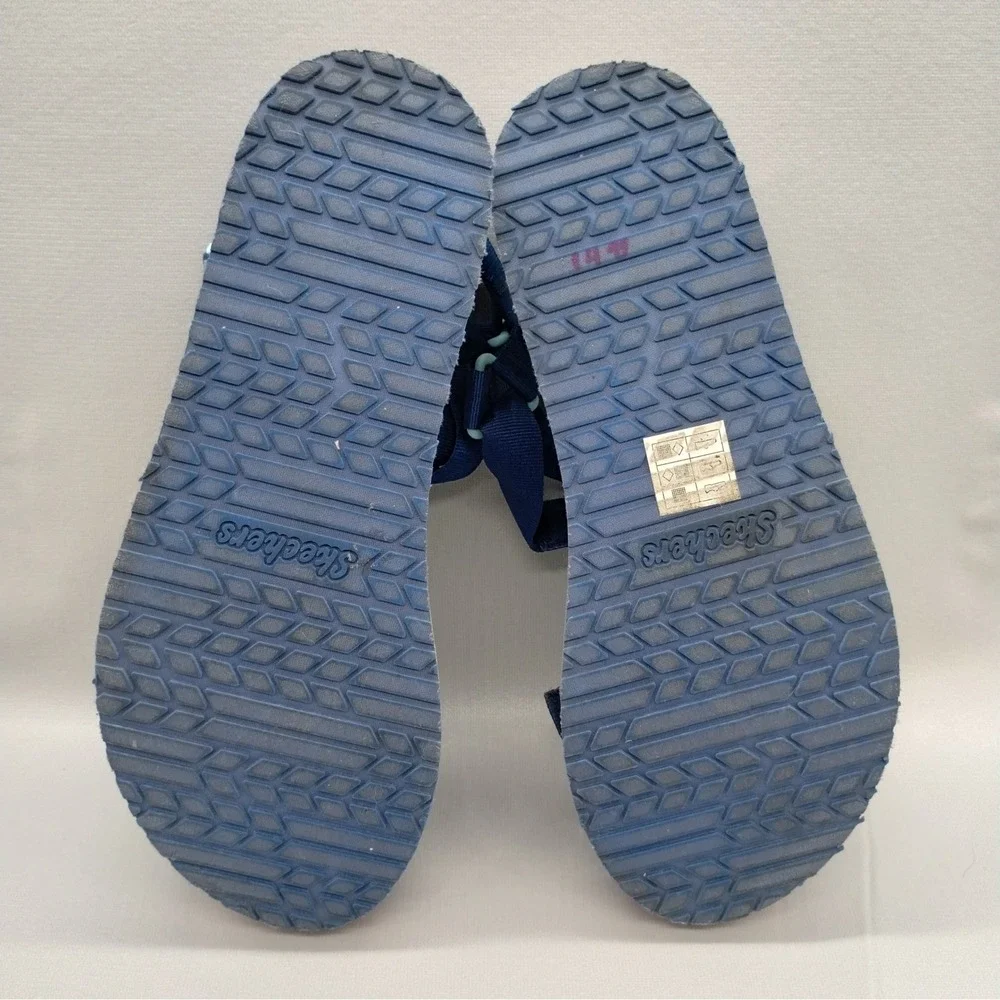 Skechers Yoga Foam Blue Striped Platform Strappy Sandals‎ Womens 10 Multi Color